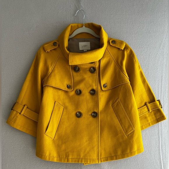 LOFT Womens Yellow Double Breasted Short Trench Coat - Picture 4 of 11